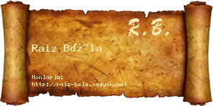 Raiz Béla névjegykártya